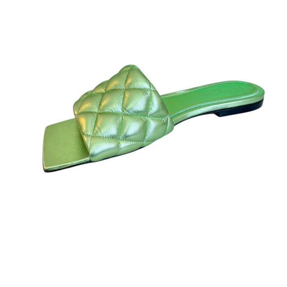 BOTTEGA VENETA Quilted Leather Padded Flat Slide Sandals - Reflection Pistachio - Picture 4 of 13